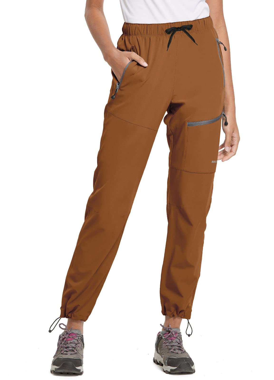 baleaf Women's Hiking Pants Quick Dry Water Resistant Lightweight Joggers Pant for All Seasons Elastic Waist Caramel Size S