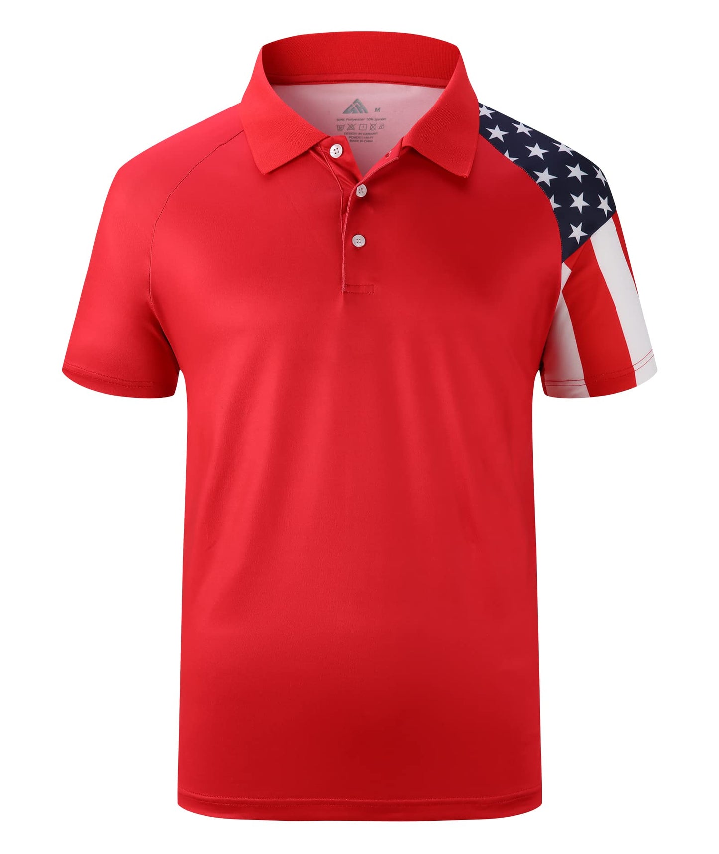 ZITY Men's Flag Golf Polo Shirts Short Sleeve Tactical Collared Shirt Men Outdoor Moisture Wicking Shirts Red XX-Large