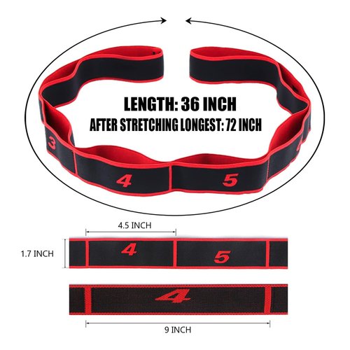 Yoga Elastic Stretch Resistance Bands (2 Pieces) - 8 Independent Rings for Yoga, Physiotherapy, Pilates, Dance, Gymnastics, Etc (Red, Pink)