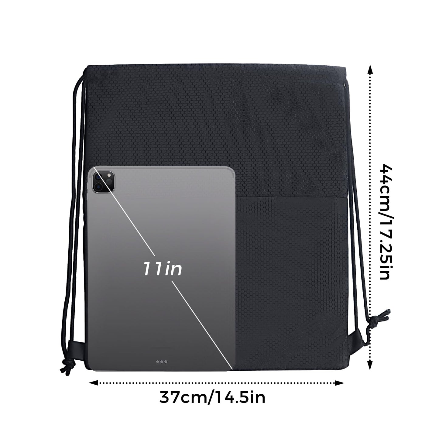 Moyad Drawstring Backpack Gym Bag for Men & Women, Lightweight Swim Bag with Front Zipper Pocket for Sports, Beach, Travel, Yoga, Soccer, Basketball - Honeycomb Black