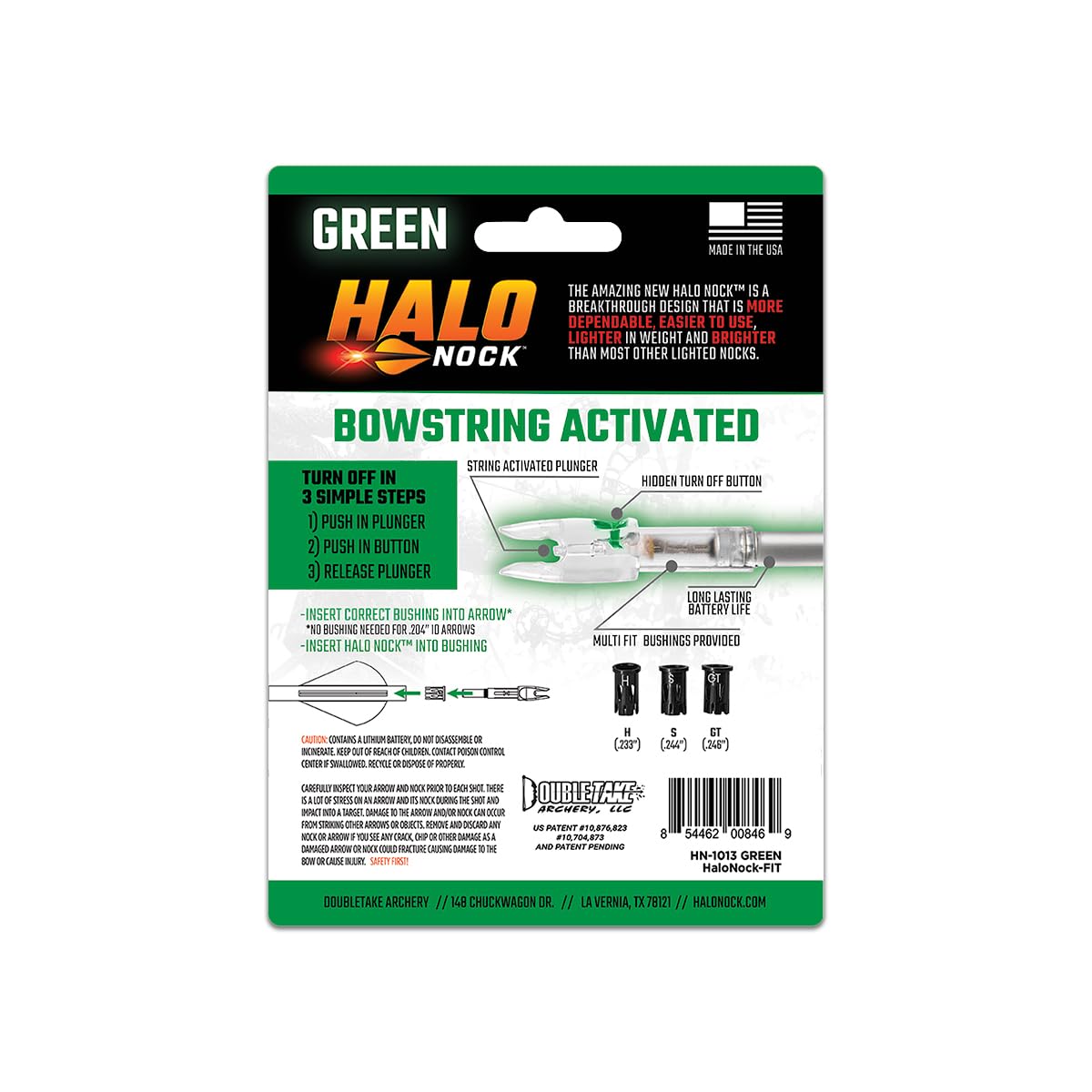 Halo Nock FIT Lighted Nocks for Archery & Bowhunting, Fits .204, .233, & .244-.246 Internal Diameter Arrows, Green, 3-Pack