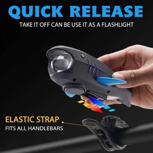 LESOVI Bike Horn with Light, 120dB Electric Bicycle Bell & 400LM Rechargeable Headlight, IPX4 Waterproof Kids Bike Accessories for Boys/Girls, Scooters, Easy Install with Battery (Black)