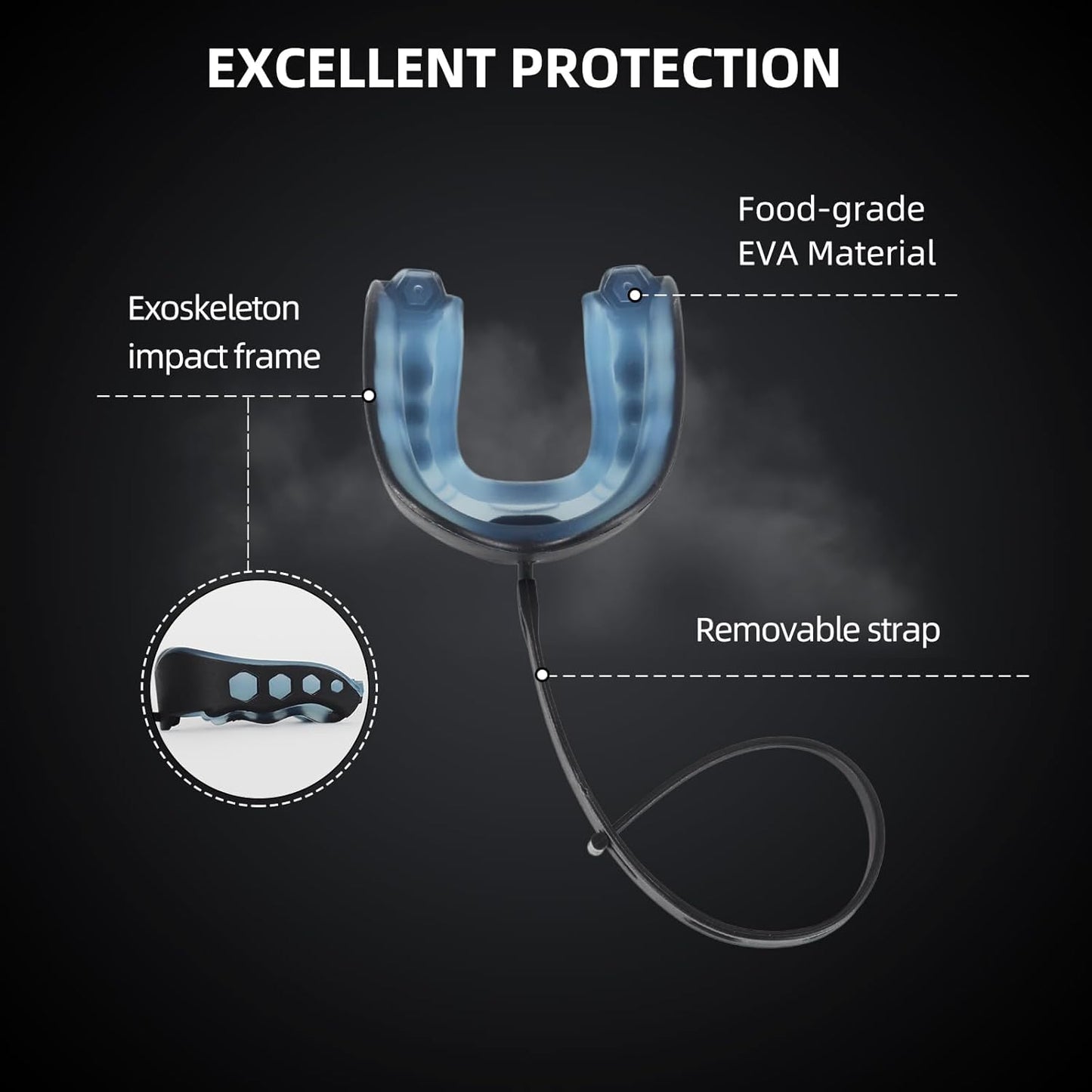 2-Pack Football Mouthguard with Straps and Case, Youth Sports Mouth Guard for Rugby, Hockey, Boxing, MMA, Basketball, Size S