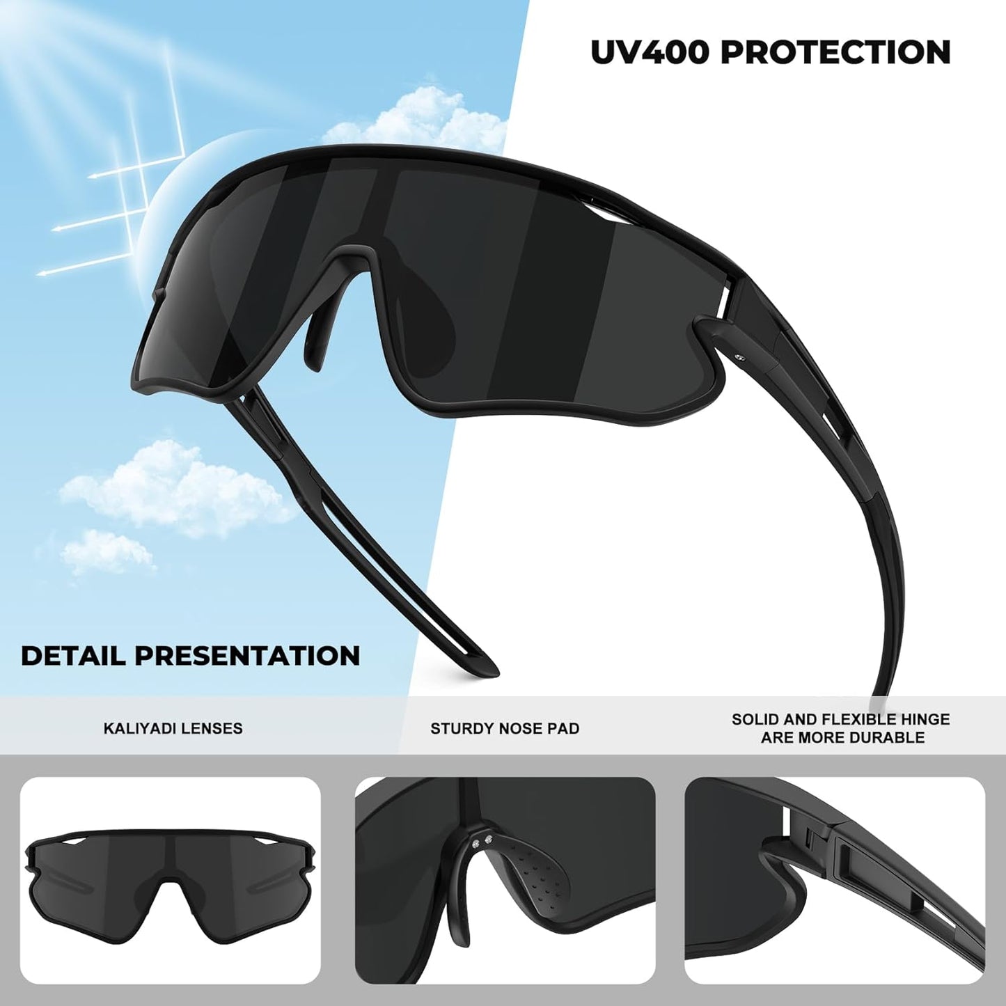 KALIYADI Polarized Sunglasses-Womens Sport Mens-Sunglasses: Lightweight Women Sun Glasses Running Cycling UV400 Protection