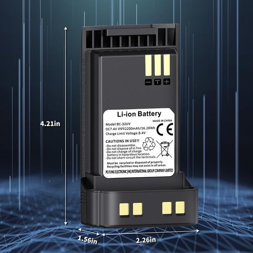 BAOFENG UV-32 Radio Battery 2500mAh USB-C Charging Rechargeable Battery Compatible with UV-32 DM-32 Walkie Talkie High Capacity with Type-C Charging Cable,1Pack