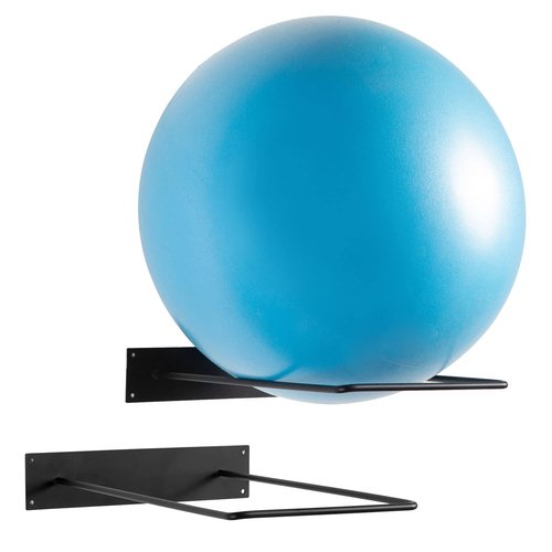 MyGift Yoga Ball Storage Rack in Industrial Matte Black Metal, Wall Mounted Sport Gym Studio Exercise Equipment Holder for Large Stability Balls, Set of 2