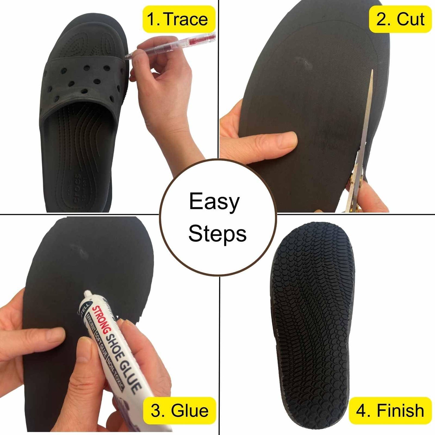 Shoe Sole Repair Rubber Anti-Slip Soles, Boot Sole Replacement 4mm Thick, Cut to Size (1 Pair)
