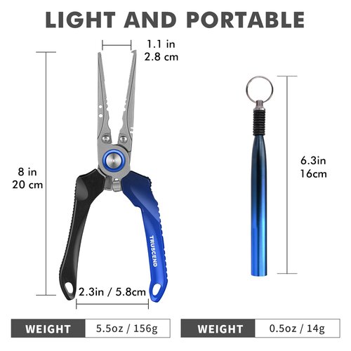 TRUSCEND Lockable Handy Fishing Pliers with Innovative Ergonomic Handle, Saltwater Corrosion Resistant Teflon Coated Fishing Tool, Multi-Function Fishing Gear with Mo-V Cutter, Amazing Fishing Gift