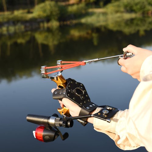 JTXCDFHMJ Slingshot,Wrist Support Rocket Fishing and Hunting,Dual Purpose Slingshot for Hunting Hand (Gold Right)