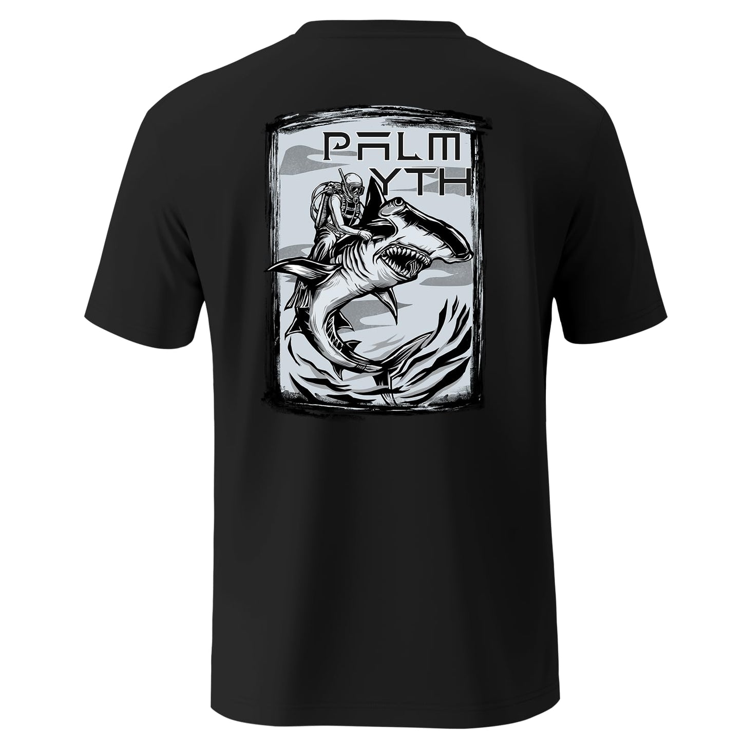 Palmyth Fishing Shirts for Men Short Sleeve T-Shirt UPF 50+ Sun Protection UV Tee Black Diver Shark XL