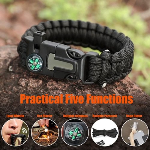 DIHAIMI Paracord Survival Bracelet (3 Pieces), Practical Five Functions, Fire Starter, Loud Whistle, Reliable Compass, Rope Cutter, Reliable Paracord, Black & Camo & Orange+Black
