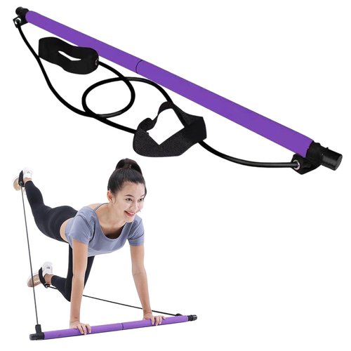 Pilates Bar Kit with Resistance Bands, at Home Workout Equipment Resistance Bands with Bar Pilates Kit Multifunctional Pilates Bar for Women & Men Gym Pilates Yoga Fitness(Purple)