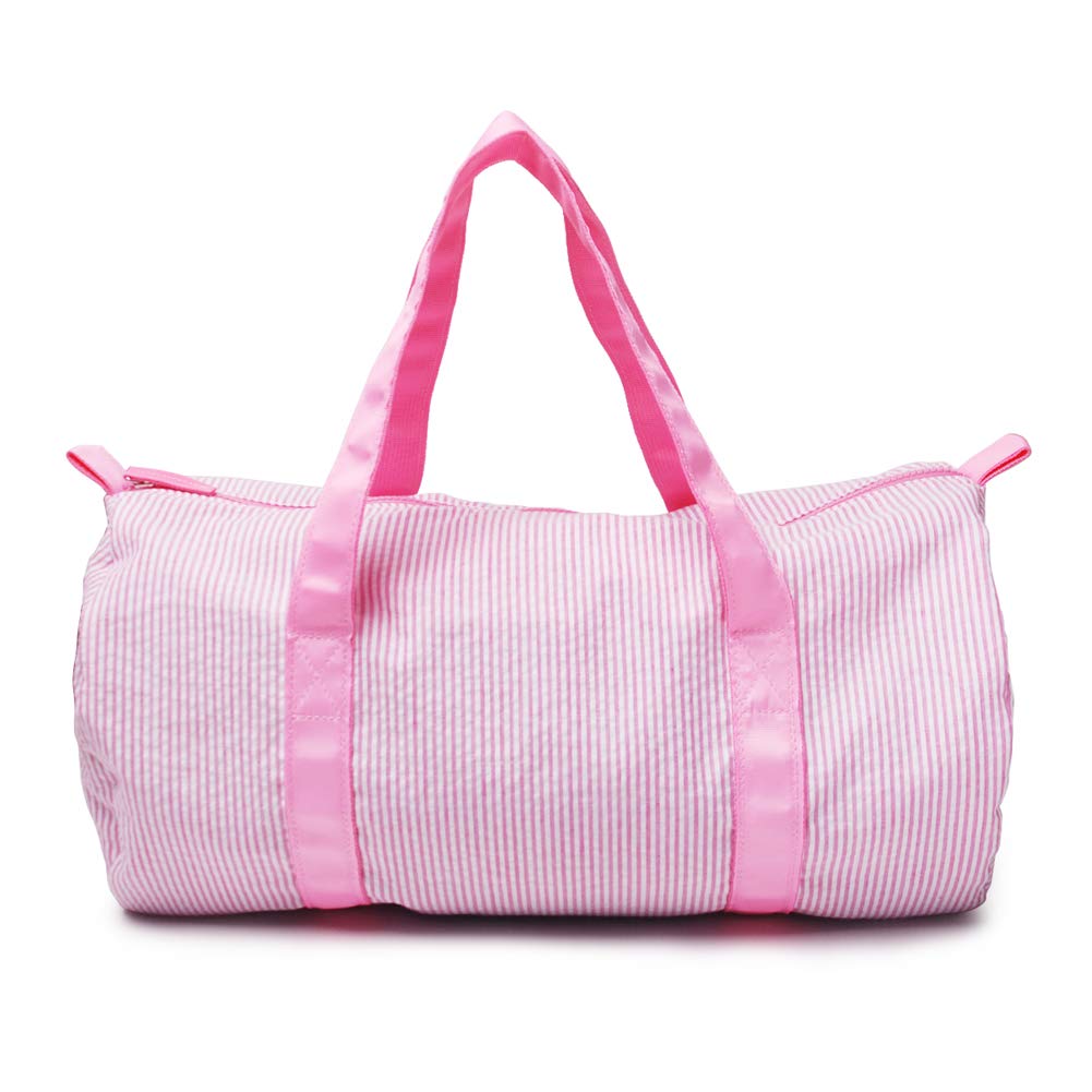 Kids Travel Overnight Bag Seersucker Carry On Lightweight Weekender Duffel Bag for Boys and Girls (Pink) X-large