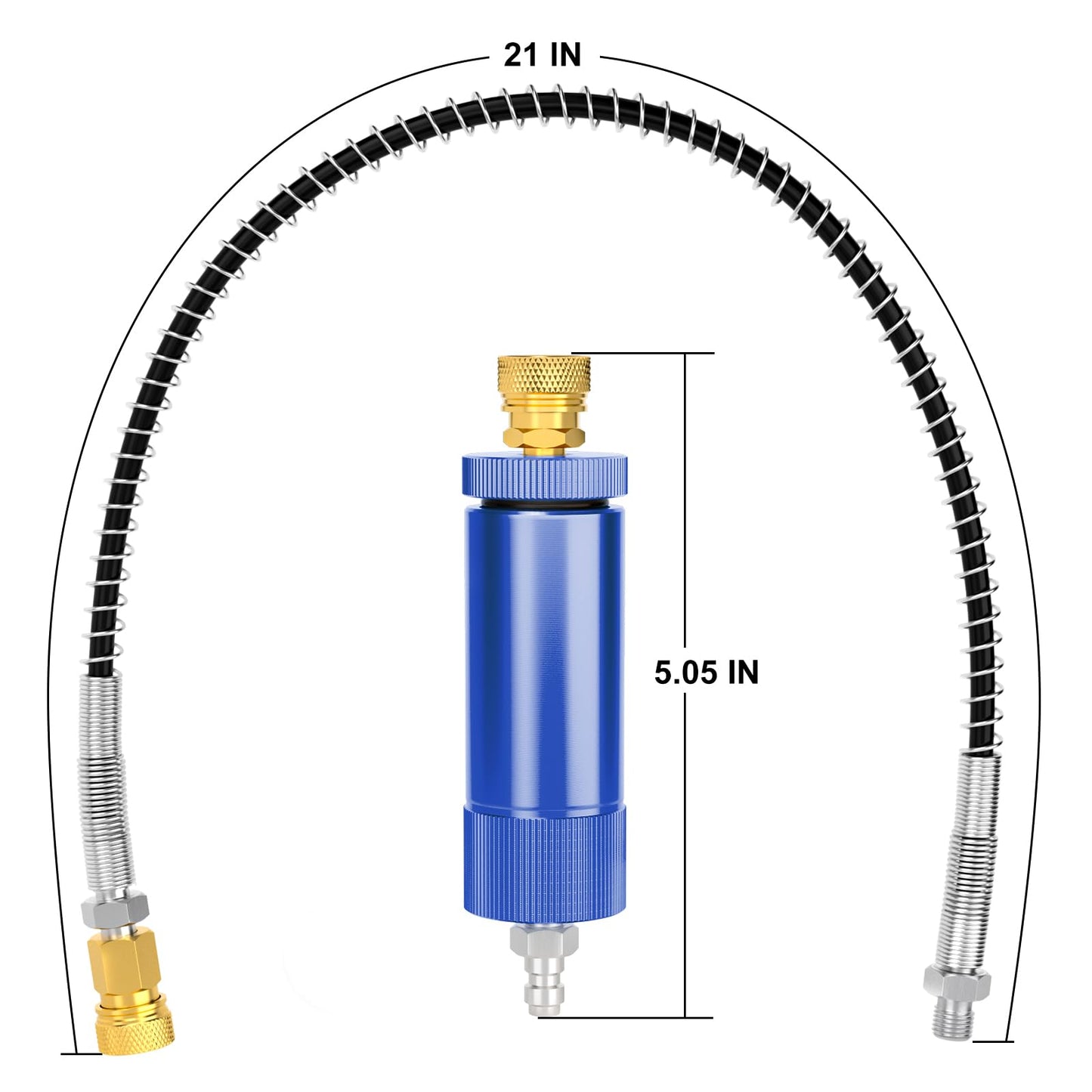 MEANLIN MEASURE 30Mpa Water-Oil Separator With 20 inch Spring Flexible Hose and 8MM & M10 Fast Connecting Internal Thread Mother Head For High Pressure Air Compressor Pump Blue