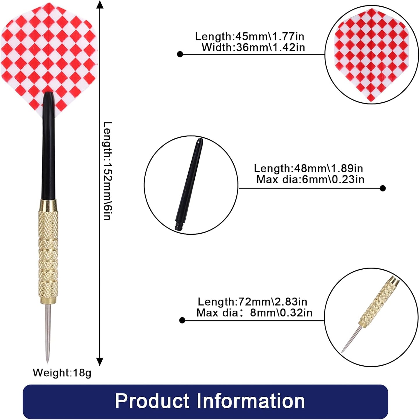 18Grams Steel Tip Darts, 18Pcs Professional Metal Tip Darts, Premium Darts Set, Standard Flights, Dart for Dartsboard, Dart for Indoor Sport
