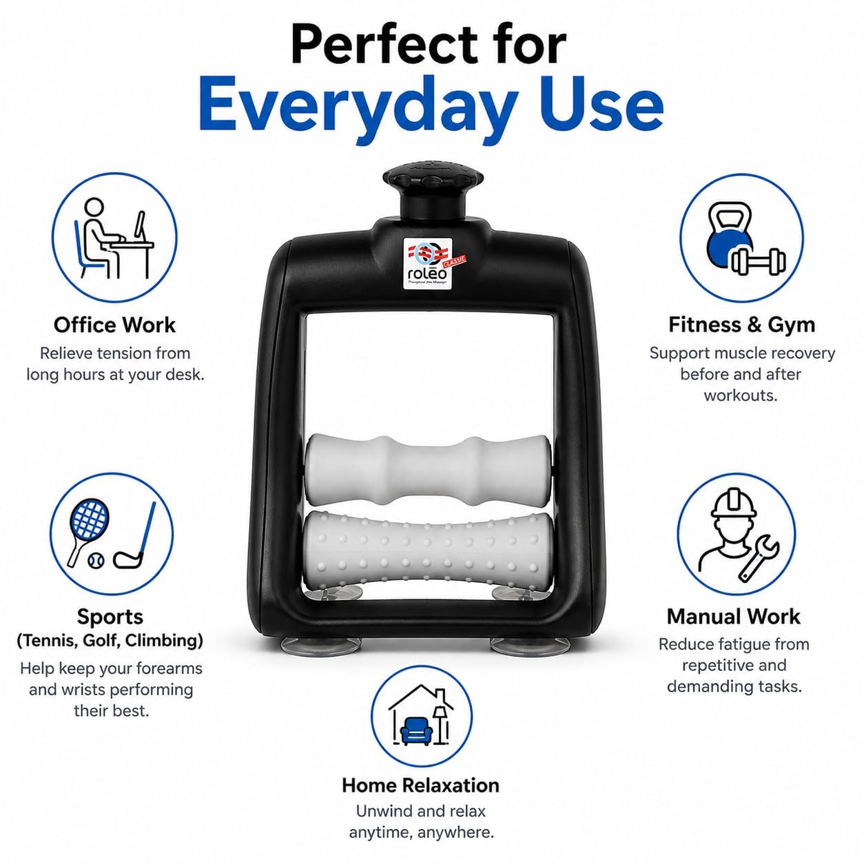 Roleo Arm and Hand Massager Forearm, Hand, and Wrist Massager; Arm Roller; Portable. Firm Forearm Massage for Hand and Wrist Wellness. Invented by a LIC. Massage Therapist.
