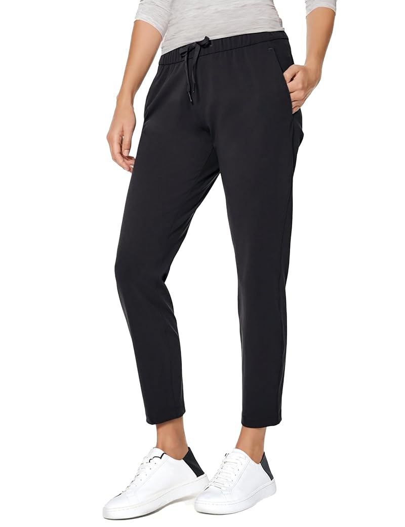 AJISAI Joggers for Women Petite/Regular 7/8 Travel Golf Pants with Pockets - Black, Large