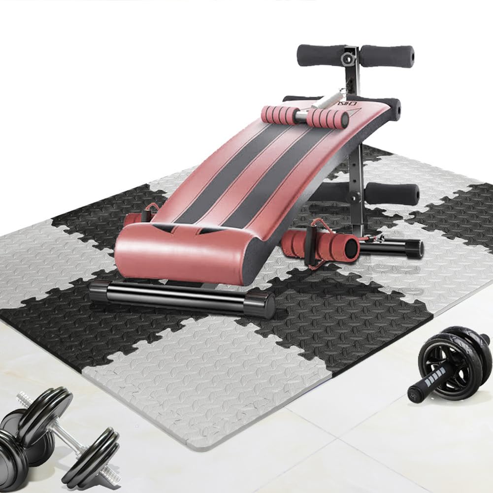 12Pack Home Gym Mat 12''x12''x0.47'' Puzzle Exercise Mat for Home Workout Equipment,Interlocking EVA Foam Floor Tiles Square Floor Protection (Black)