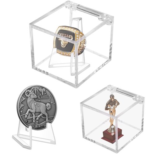 Championship Ring Display Case, Clear Acrylic Championship Ring Holder Box, Acrylic Display Easel Coin Stand Holder, Holder Box for Storage Championship Ring and.Coin (1, 2.36 Inch)