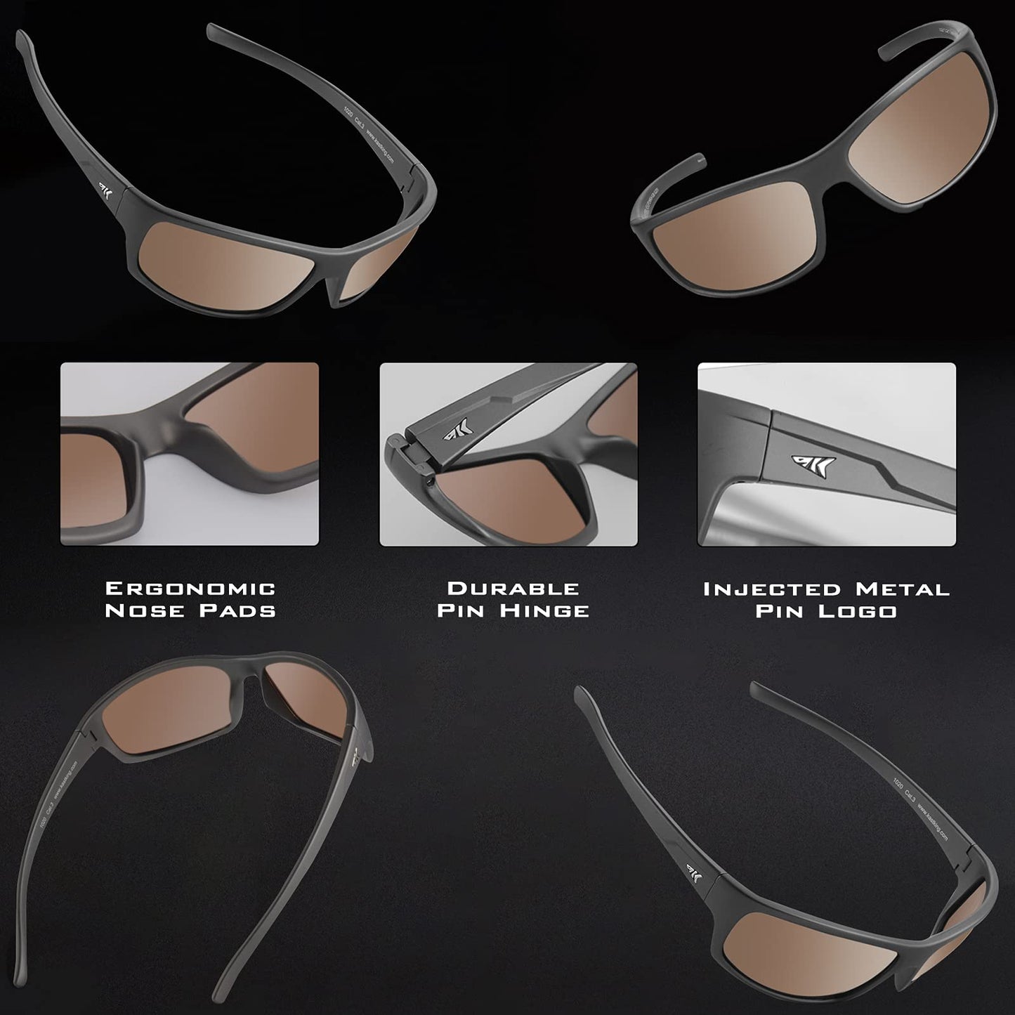 KastKing Kateel Polarized Sport Sunglasses for Men and Women, Dark Gray Metallic Frame, Brown - Silver Mirror