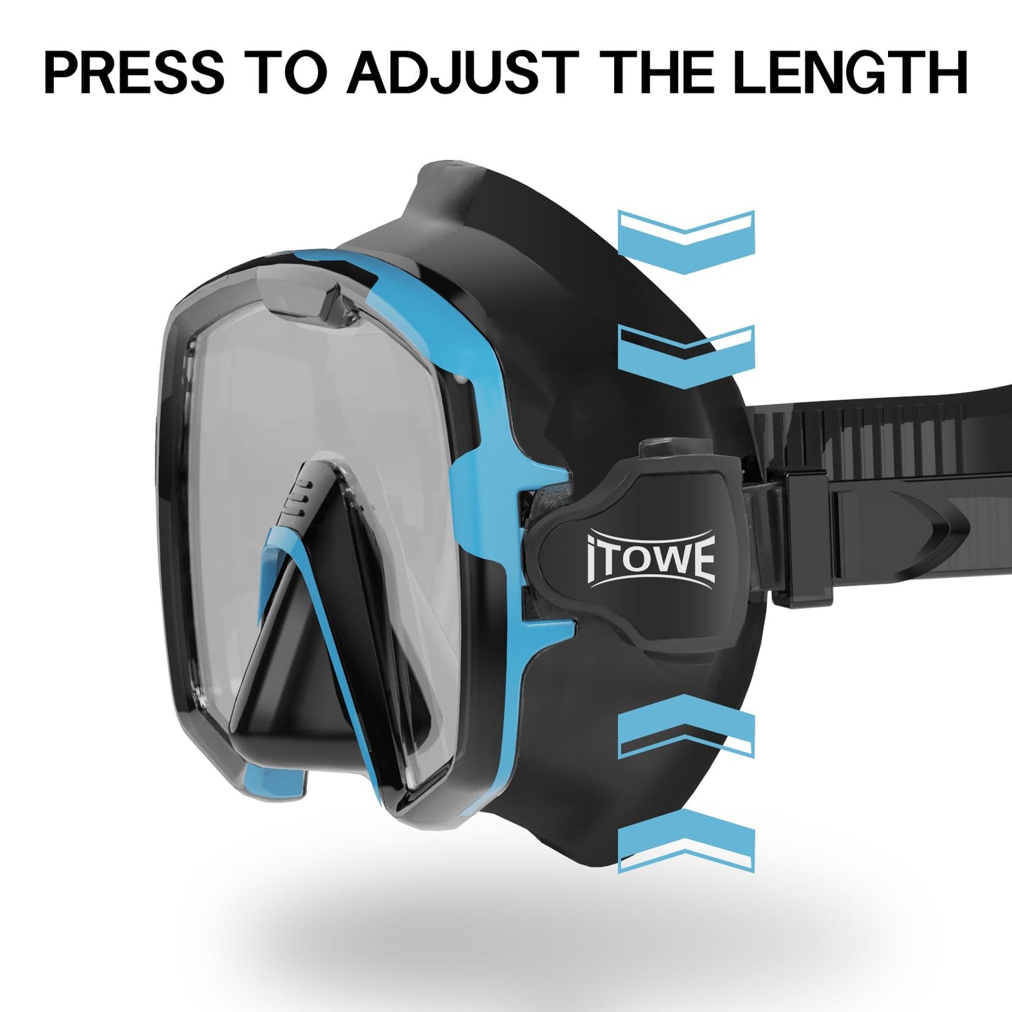iTOWE Diving Mask Snorkel Swim Goggles Adult Men Women Youth, Clear Tempered Glass 180° Wide View Pool Water Goggles, Swimming Goggles with Nose Cover Water Proof Underwater Dive Snorkeling Scuba Gear