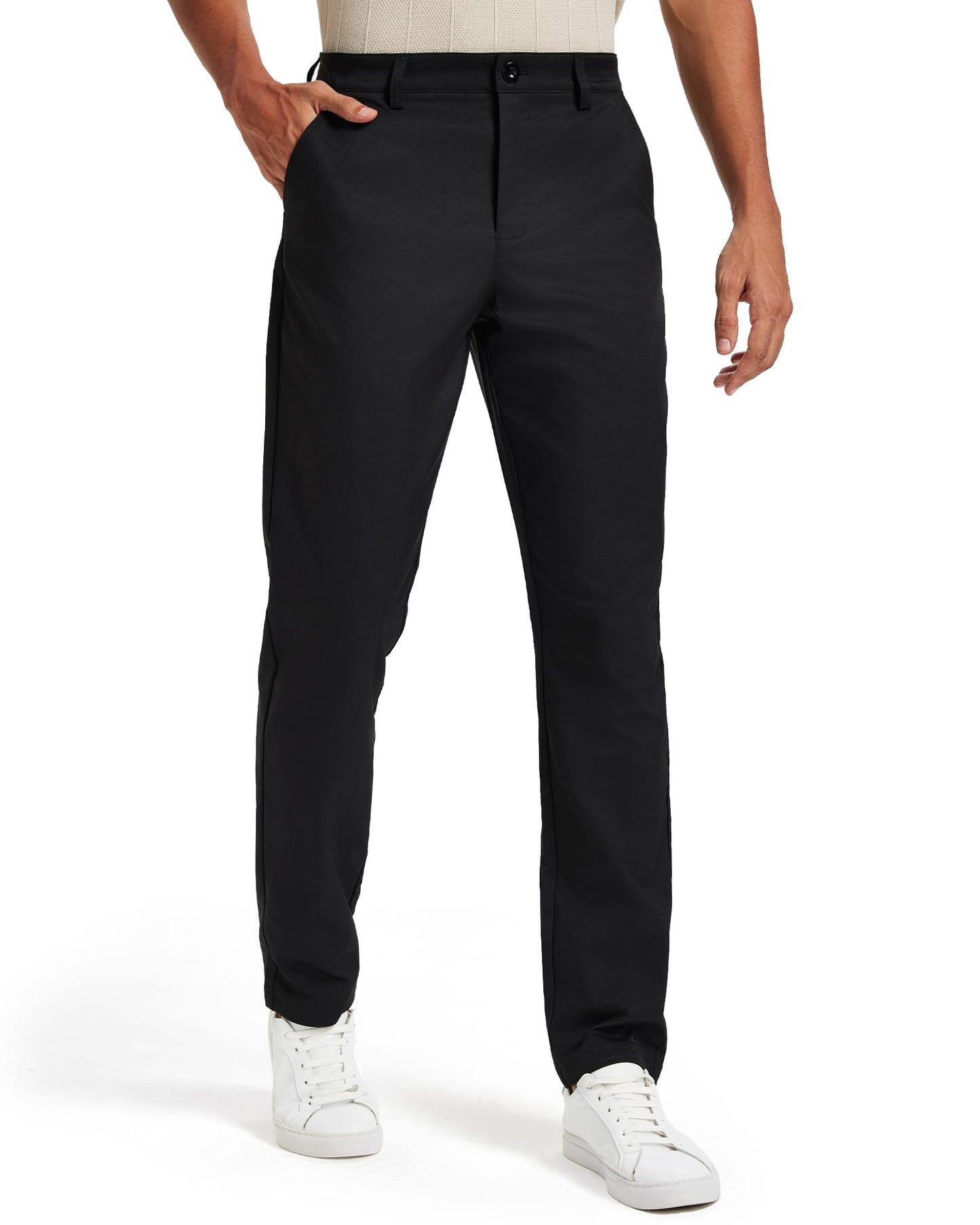 Men's Classic Fit Stretch Golf & Dress Pants 32'' - All-Day Comfort Performance Pants for Work, Business Casual & Travel Black, 34W x 32L
