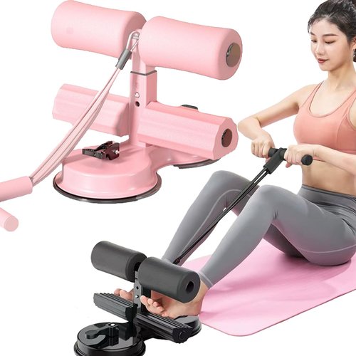 Ab Training Auxiliary Device, 2025 New Double Suction Cups and Resistance Band, Three Levels of Height Adjustment, Multi-functional Adjustable Ab Trainer Equipment, Sit Up Exercise Equipment (Pink)