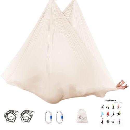 SKYPHAROS 5.5 Yards Aerial Silks Yoga Swing Set - Aerial Yoga Hammock Kit Anti-Gravity Flying for Fitness, Low/Non Stretch Nylon Tricot Fabric Hardware Included for Dance