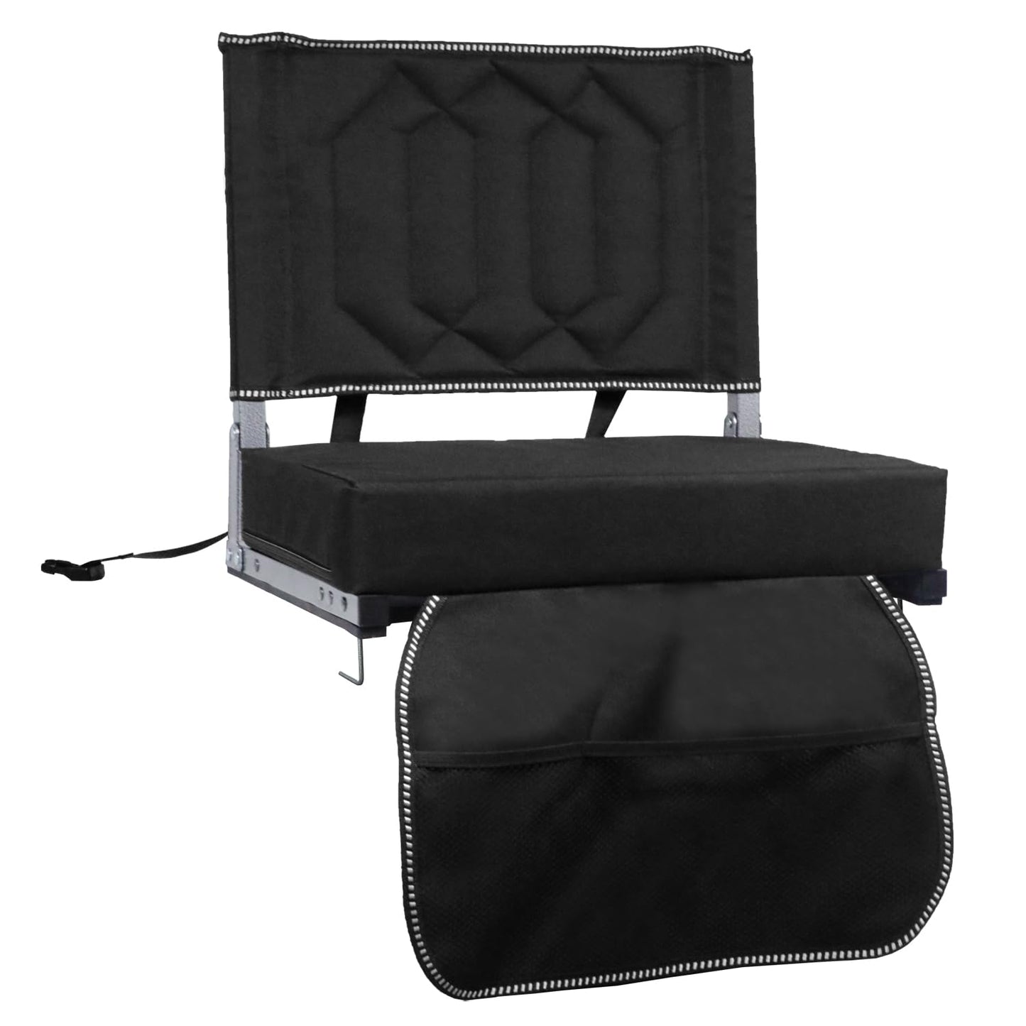 Stadium Seats for Bleachers with Back Support, Bleacher Seats with Backs and Cushion Wide, Portable Folding Comfort Stadium Chair with Shoulder Strap, Carry Handle, Storage Pockets, Black, 1Pack