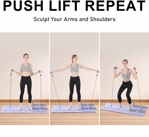 Pilates Board - 2025 Pilates Reformer Set for Full Body Workouts, Foldable Ab Core Trainer Board, Multi-Purpose Pilates Board for Home with Resistance Bands, Ideal for Women & Men (Purple, L)