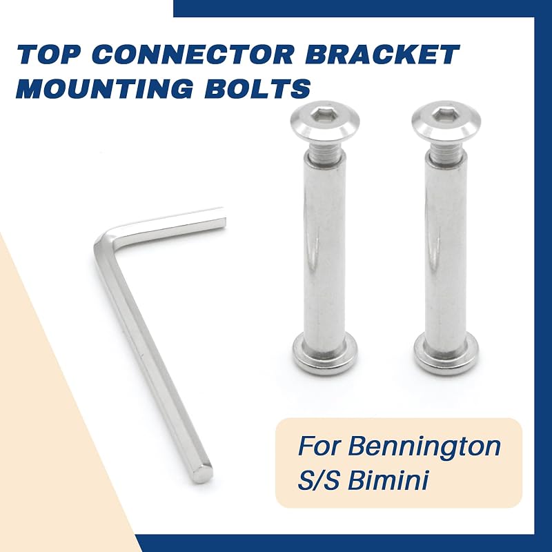 Top Connector Bracket Mounting Bolt 4 Pack - 304 Stainless, Hex Wrench Included, Bennington SS Bimini Compatible