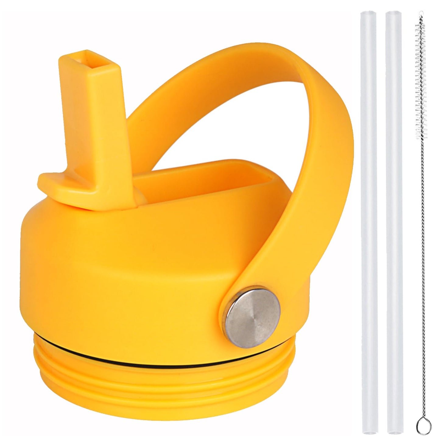 lid for Yeti Rambler Water Bottle 18 26 36 64 oz, Replacement Cap Straw Cap for Yeti 18oz 26oz 36oz, Lid with Straw and Brush and Flexible Handle ﻿ (Alpine Yellow)