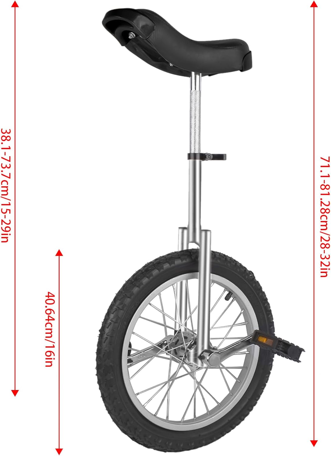 16 Inch Wheel Unicycle Balance Fitness Exercise Adult Kids Outdoor Sports Training Cycling Unicycle with Steel Rim,Mountain Tire Cycling Sports Exercise with Adjustable Seat(Silver)