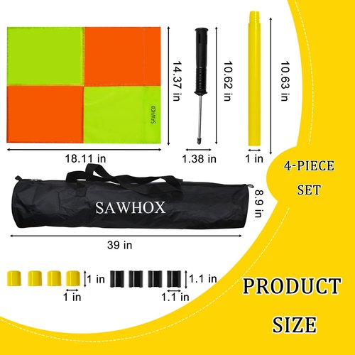 SAWHOX Soccer Corner Flags with Bag, Corner Flags Set of 4 for Soccer Field, 5ft ABS Flagpoles for Agility Training