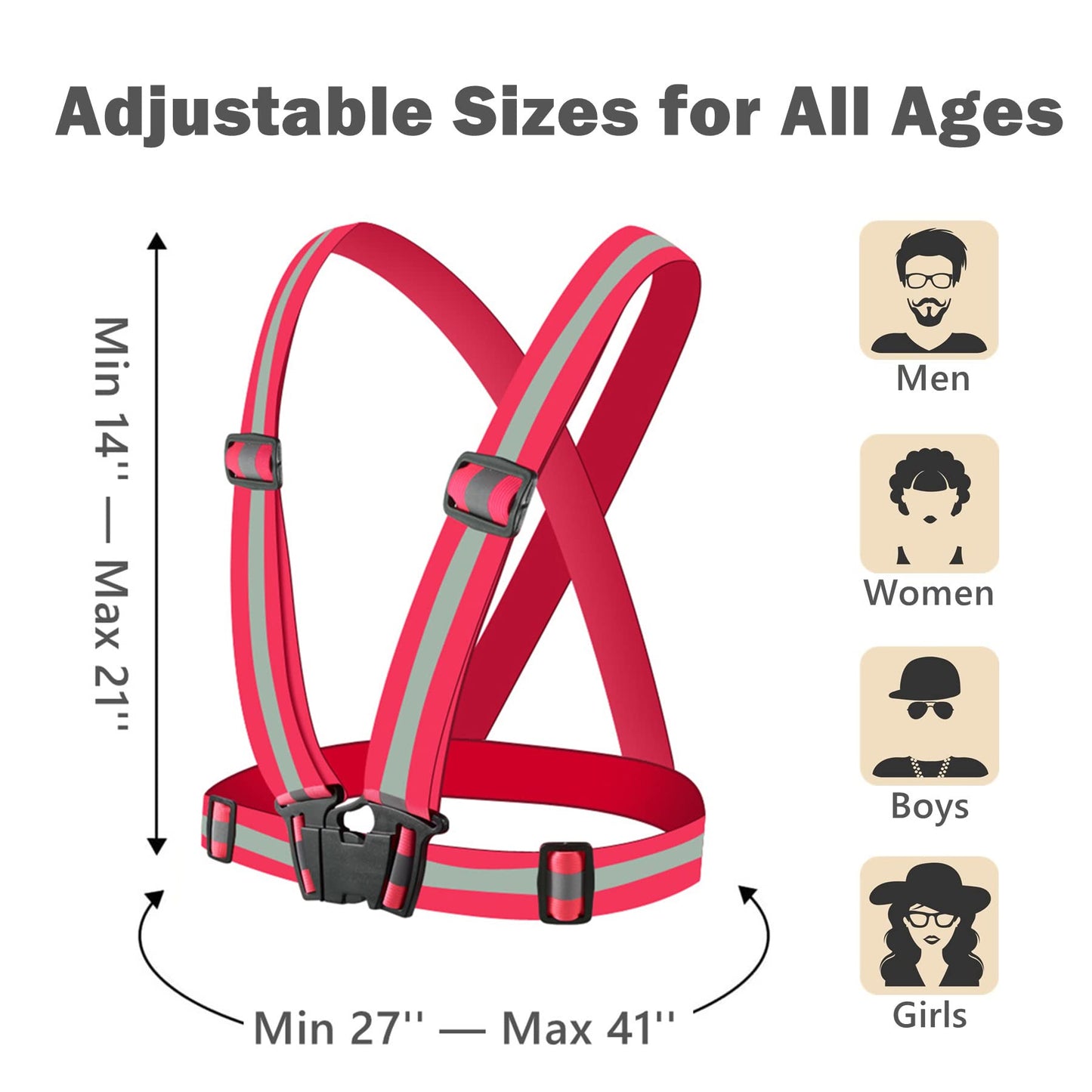 YUNLOVXEE Reflective Strap Safety Vest Gear - 2-10 Pack Adjustable High Visible Reflective Running Gear for Women Men Night (Red x10)