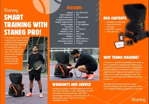 Staneg Pro Tennis Ball Machine – Battery-Powered Portable Launcher with Remote Control | 9 Training Programs | Adjustable Spin & Speed | 150-Ball Capacity
