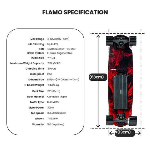 Uditer Flamo Youth Edition Electric Skateboard with Remote, Top Speed Up to 13 Mph, 4 Speed Smooth Braking, Very Light and Easy to Carry, Suitable for Adults & Teens Beginners