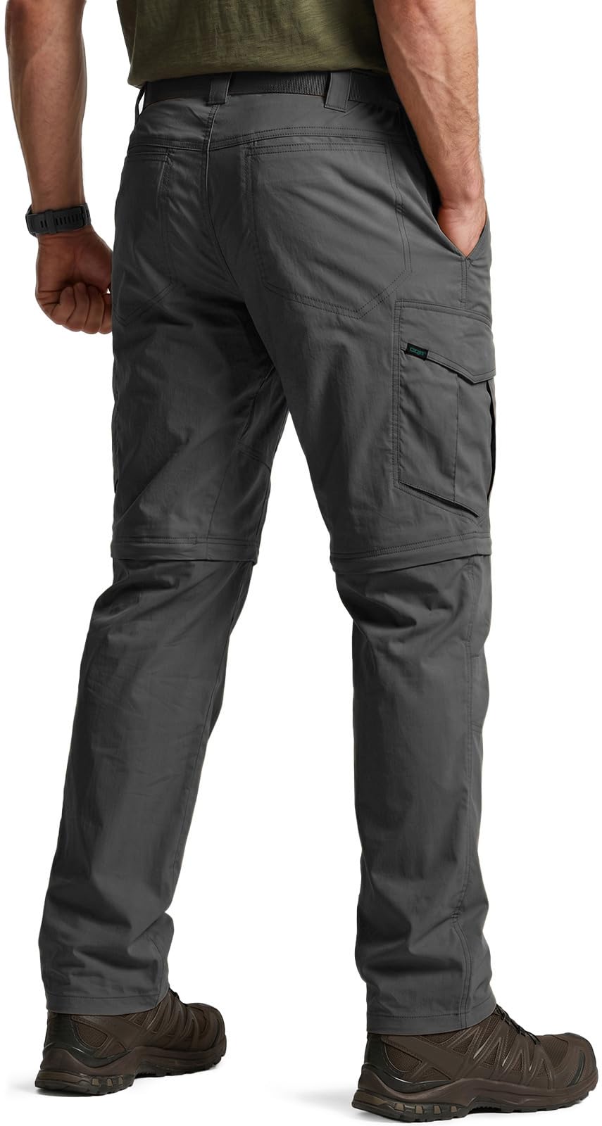 CQR Men's Convertible Cargo Tactical Pants, Water Resistant Outdoor Hiking Pants, Zip Off Lightweight Stretch Work Pants, Runyon Cargo W/Belt Charcoal, 34W x 32L