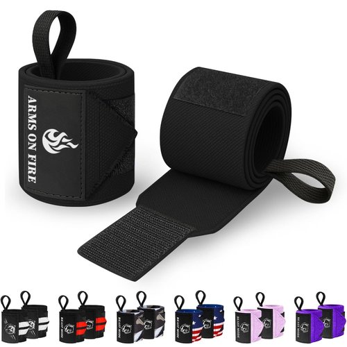 TECEUM Weightlifting Wrist Wraps with Thumb Loop – Black – Arms on Fire – 18 inch – Heavy-Duty Workout Wrist Support & Protection – Ideal for Powerlifting, Strength Training, Bodybuilding