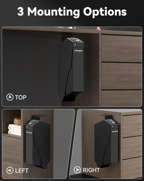 movgul Gun Safe, Biometric Drop Down Bedside Gun Safe Quick Access Handgun Safe Mount Pistol Safe for Desk, Car, Nightstand