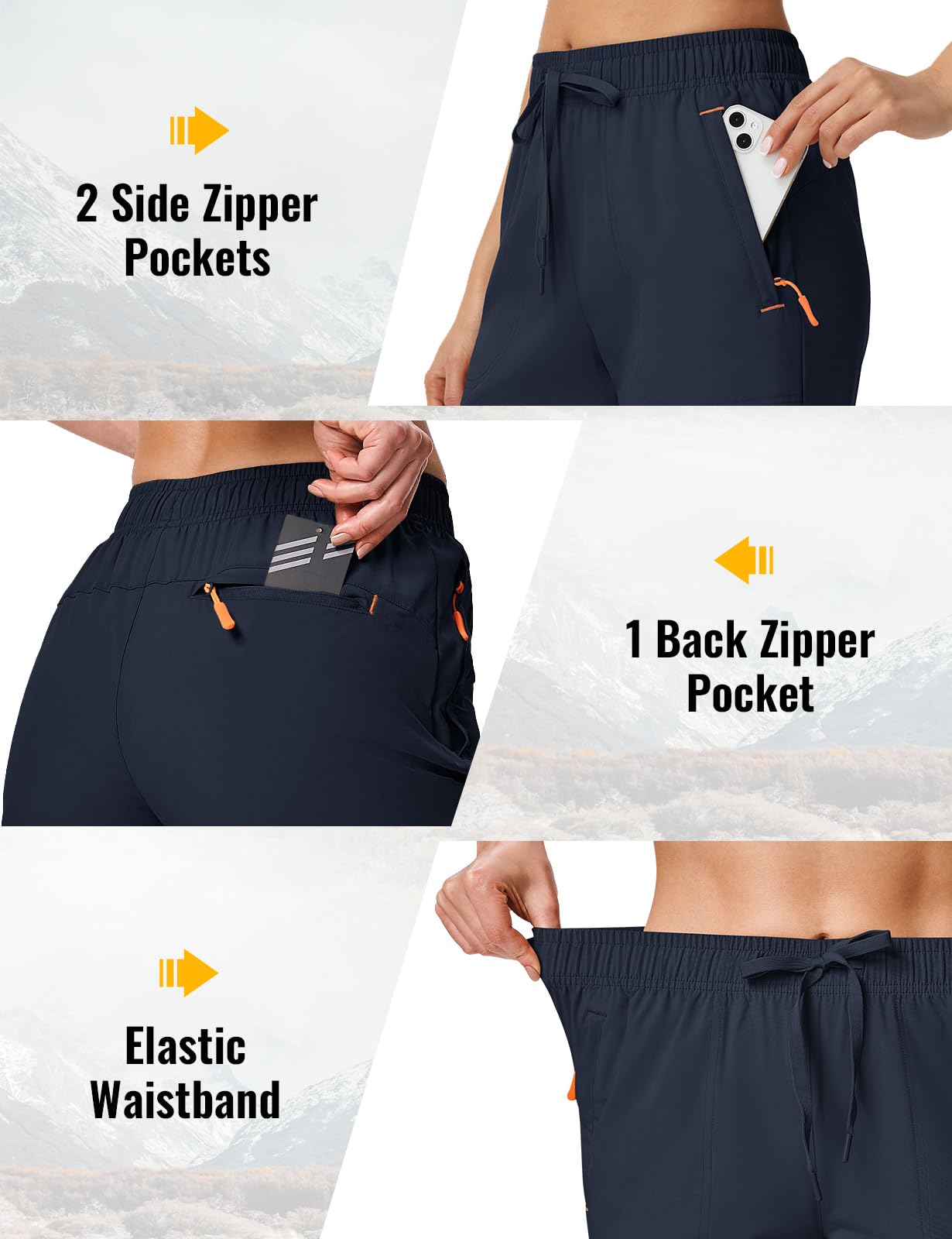 Rdruko Women's Hiking Shorts 8" Quick Dry Lightweight Water Resistant Outdoor Travel Shorts with Pockets, Navy Blue, XL