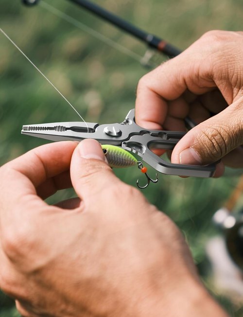 HOOK-EZE Titanium Fishing Pliers, 4.1" Saltwater Resistant Fishing Scissors,Tungsten Cutters, Knot Tying Tool with Lanyard, Split Ring Hook Remover, Gifts for Men