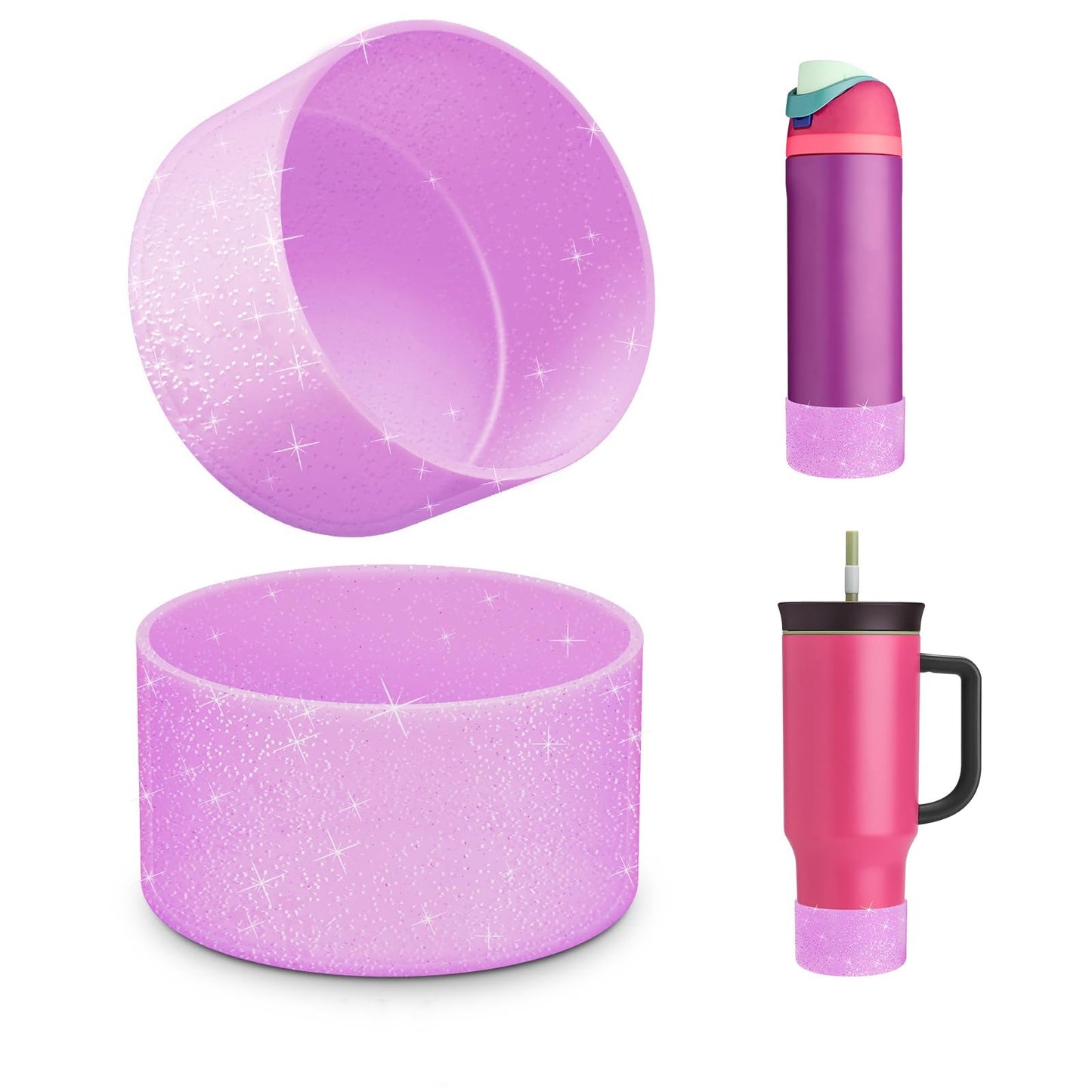 Beonsky 2 PCS Glitter Silicone Boot for Owala Water Bottle 24 oz, Anti-Slip Protective Sleeve for FreeSip/Twist/Flip Stainless Steel Water Bottles Accessories
