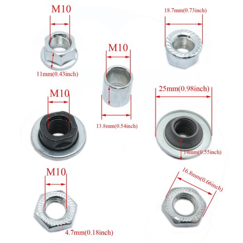 Meuey Lyot Bicycle axle 180mm /7.08 "Bicycle Multi-Speed Rear hub axle M10 Silver 26tpi Hub Conical Lock nut Washer Kit 1pcs (M10)