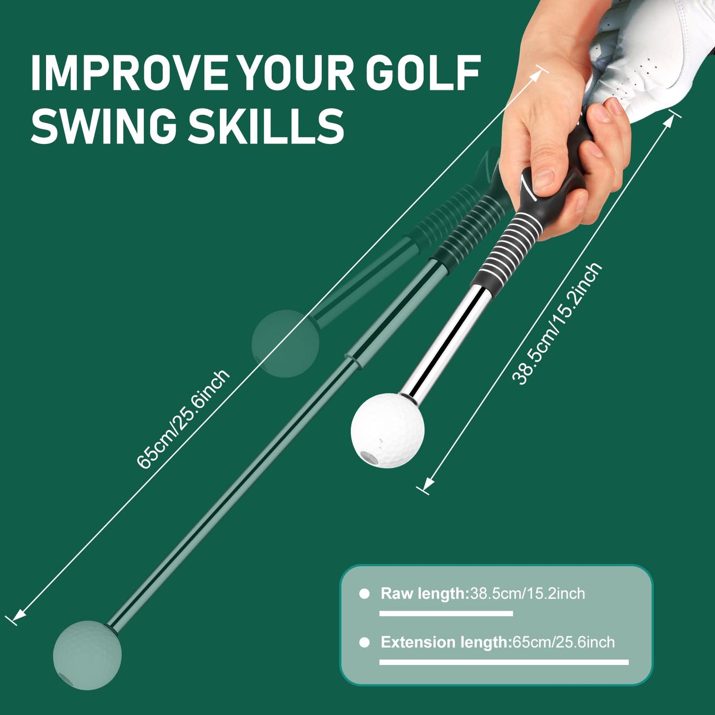 KALAUTO Golf Swing Trainer with Golf Swing Band- Retractable Golf Swing Training Aid Click Club Indoor Practice Warm Up Stick Flexible Telescopic Tempo Trainer (Black-Right Hand)