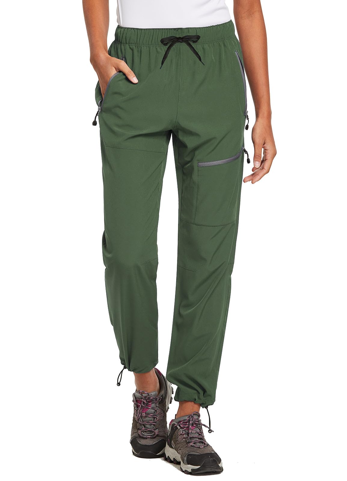 baleaf Cargo Pants for Women Petite Joggers Lightweight Quick Dry Pant Water Resistant 27'' Travel Workout Athletic Trip 27''-Army Green XL