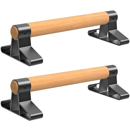 SELEWARE Wood Push-Up Bars Parallettes Anti-Slip Handstand Bars for Calisthenics, Fitness, Floor Workouts - Solid Wood Handle with Sturdy Metal Bracket, Supports to 500 lbs