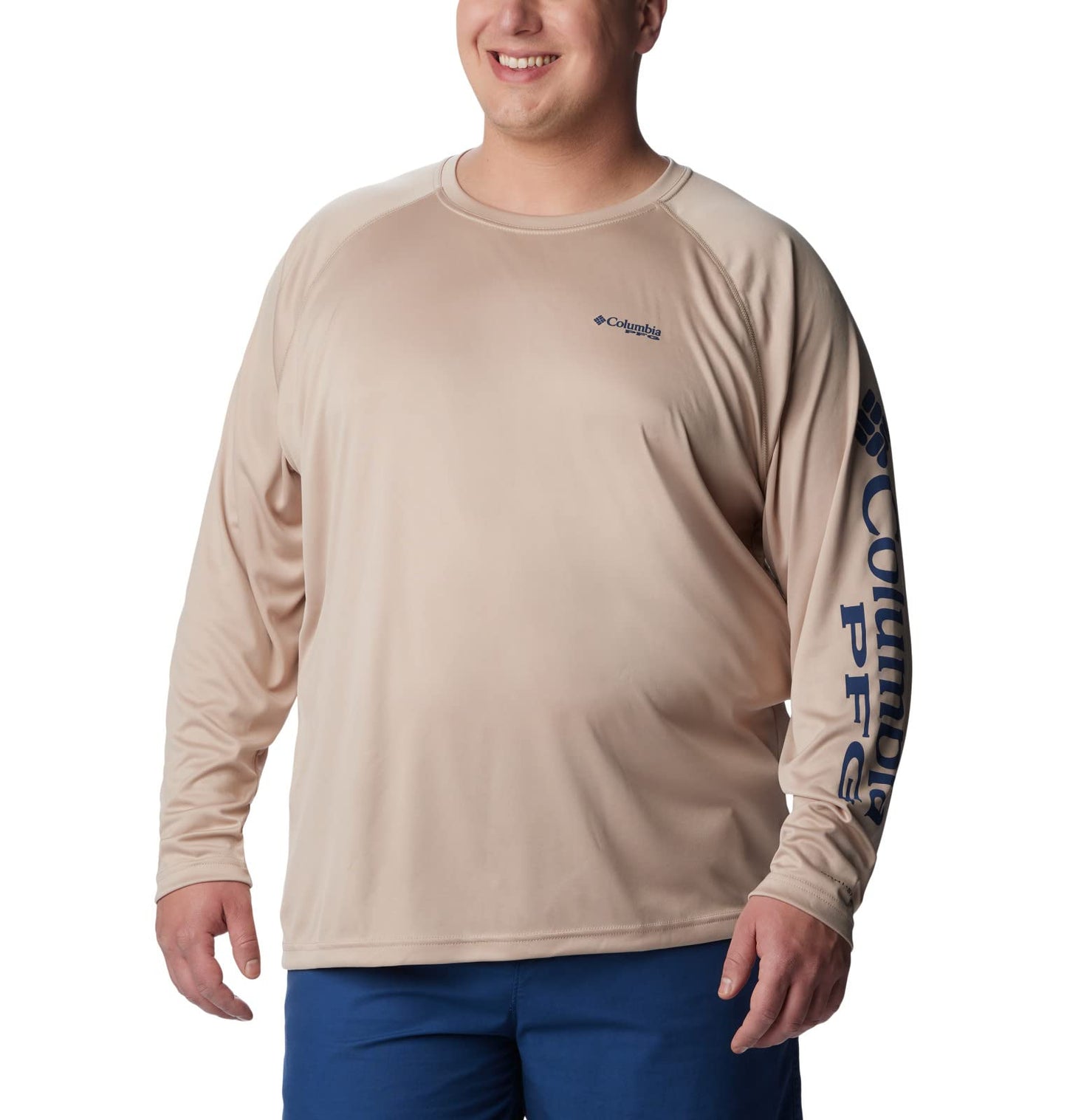 Columbia Men's Terminal Tackle Long Sleeve Shirt, Ancient Fossil/Carbon Logo, 6X Big