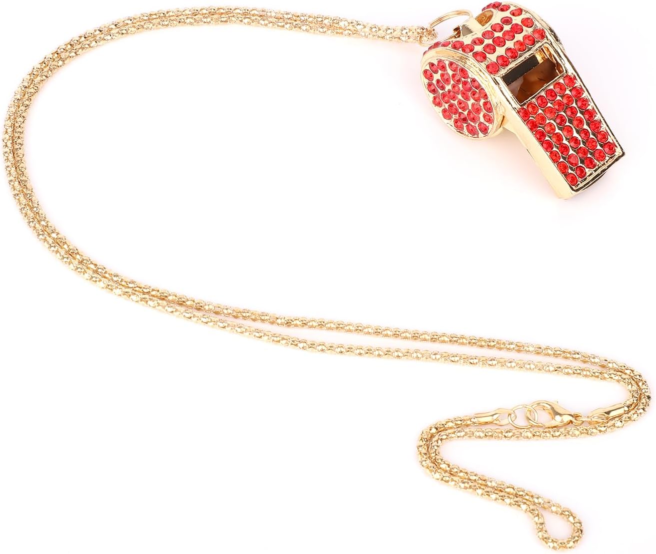 2pcs Bling Whistle, Metal Crystal Rhinestone Whistles Loud Crisp Sound Sports Whistle with Chain Lanyard Gifts for Teacher Referee Official Lifeguard Basketball Training (Gold, Red)