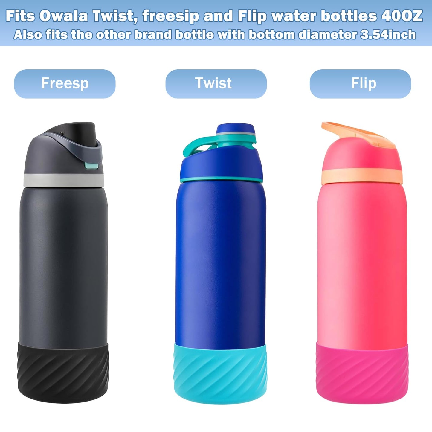 LUCKINEE 2Pcs 40oz Silicone Boot Base Sleeve for Owala Water Bottle FreeSip Twist and Flip Protective Silicone Bottom Bumper for Owala Flask Water Bottle Accessories BPA Free